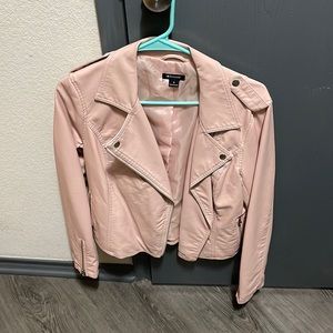 Faux leather pink moto jacket